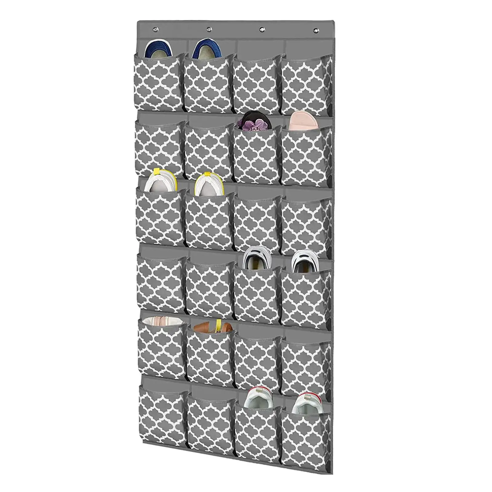 Over The Door Hanging Shoe Storage Rack Holder 24 Pouches 4 Hooks Convenient for Travelling