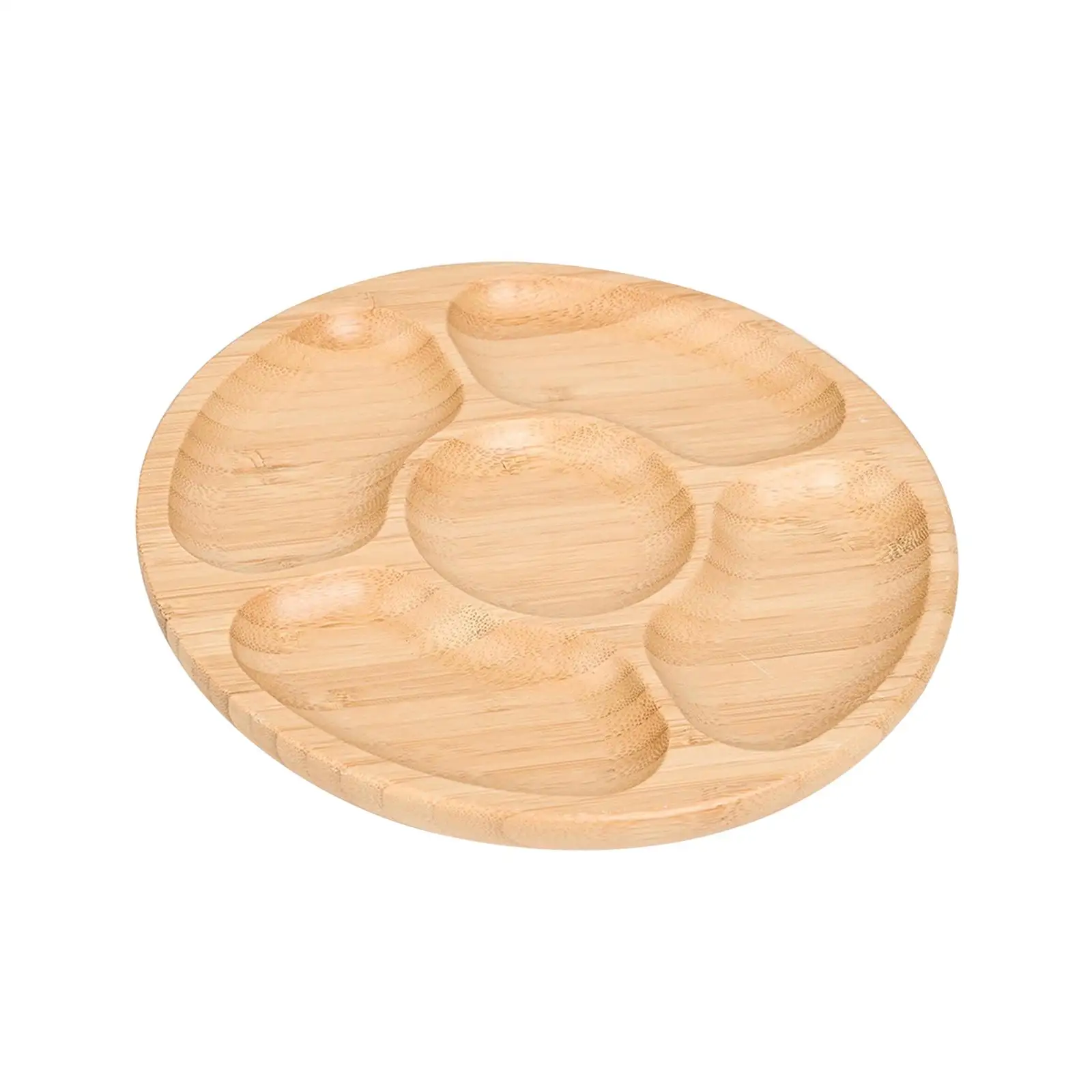 Wooden Tray Divided Cookware Round Shaped with 5 Compartments Wooden Food Tray Round Tray for Party Pastry Candies Wedding