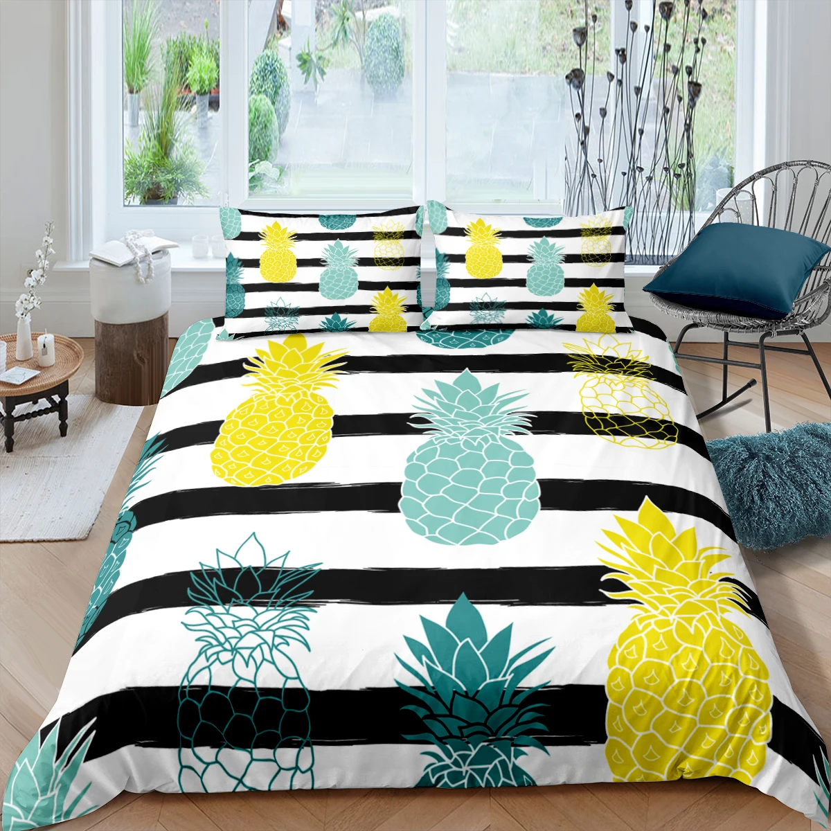 white comforter Home Textiles Luxury 3D Golden Pineapple Duvet Cover Set Pillowcase Fruit Bedding Set AU/EU/UK/US Queen and King Size Sets bedspread