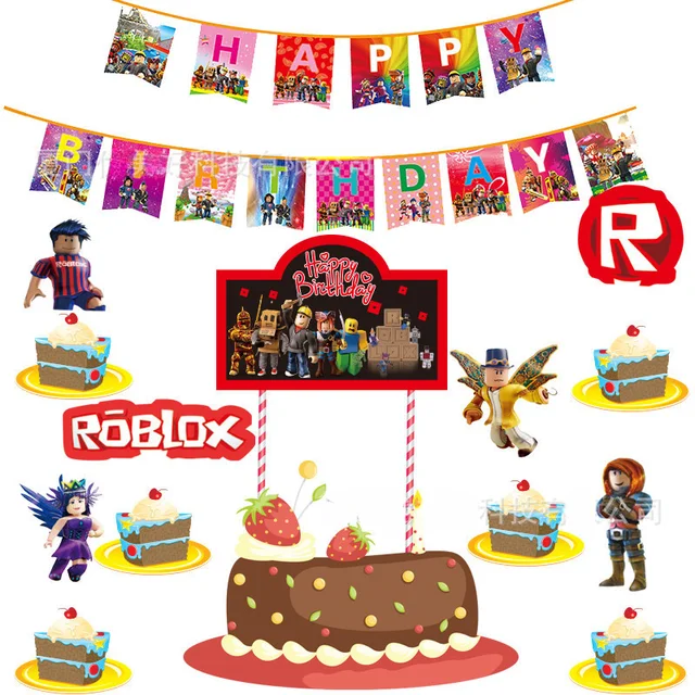 Conjunto de 40 artigos de festa de aniversário Roblox, decorações de festa  de aniversário para meninas, incluindo bandeira, topo de bolo, topo de  cupcake, toalha de mesa e balões de látex