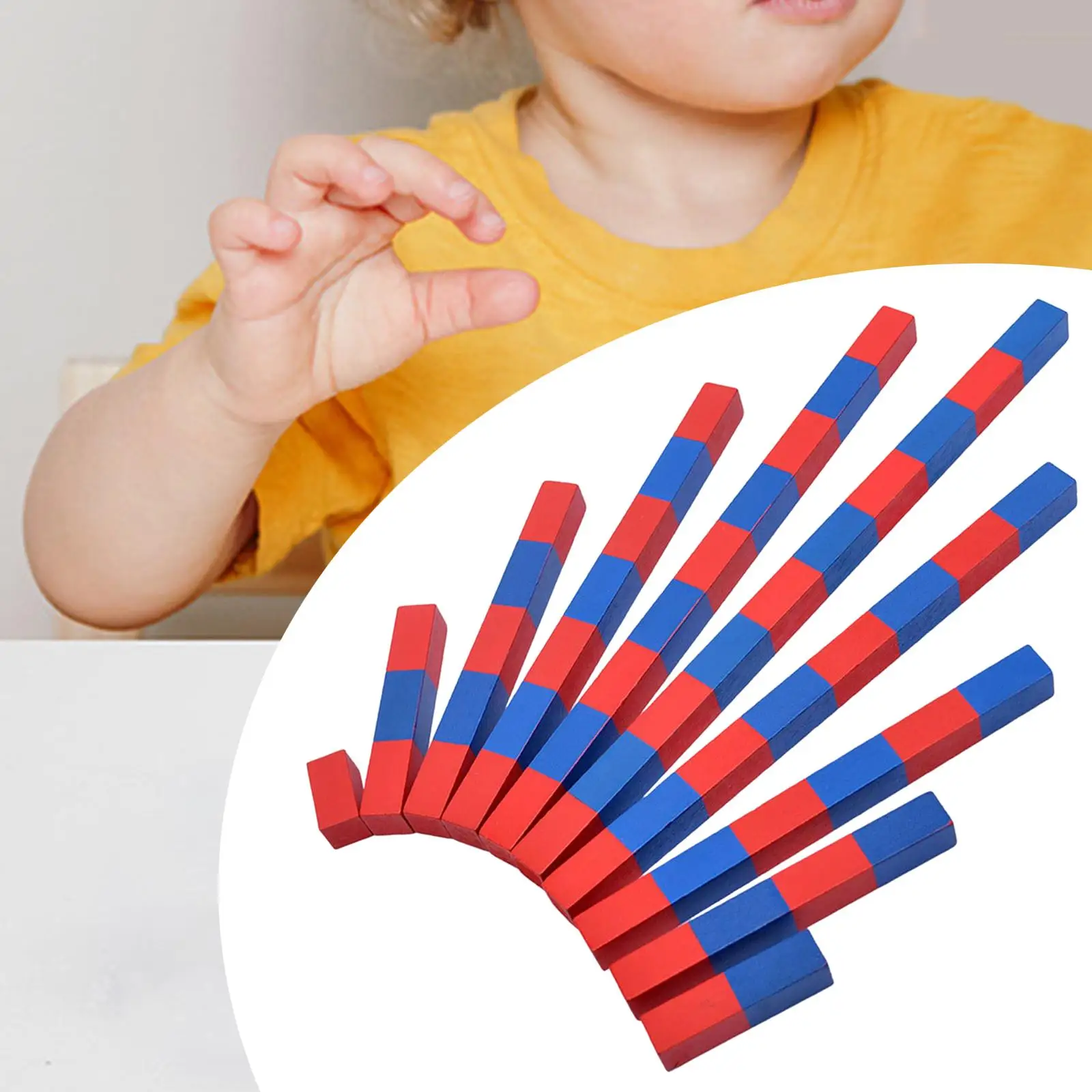 Educational Montessori Red Blue Number Rods Count from 1 to 10 Number Match Puzzle Portable Early Childhood for Daycare Family