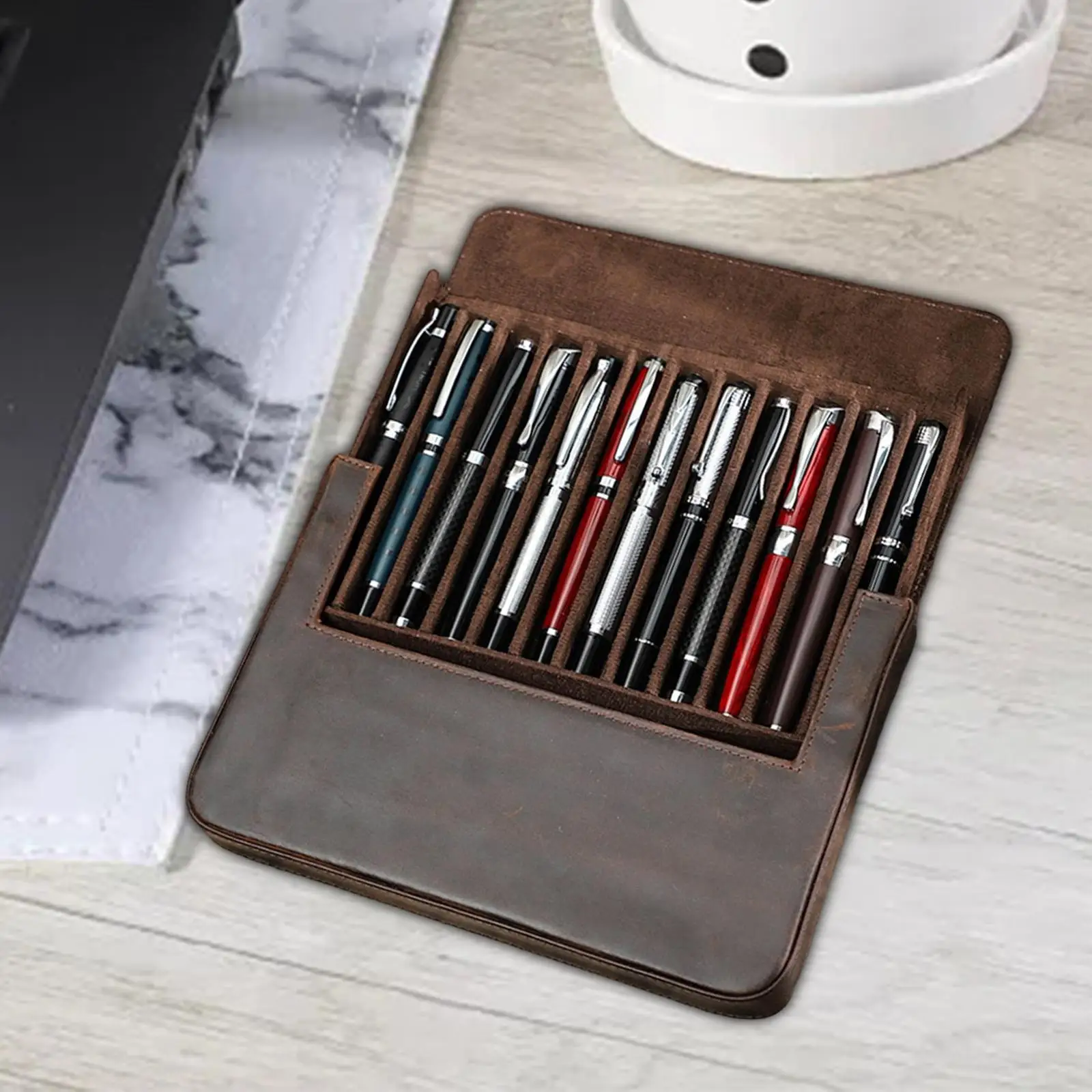 Portable Pen Cases Pen Holder 12 Slot Cases Sleeves Pens Pouch Large Capacity Stationery Bag Handmade for Boyfriend Husband Men