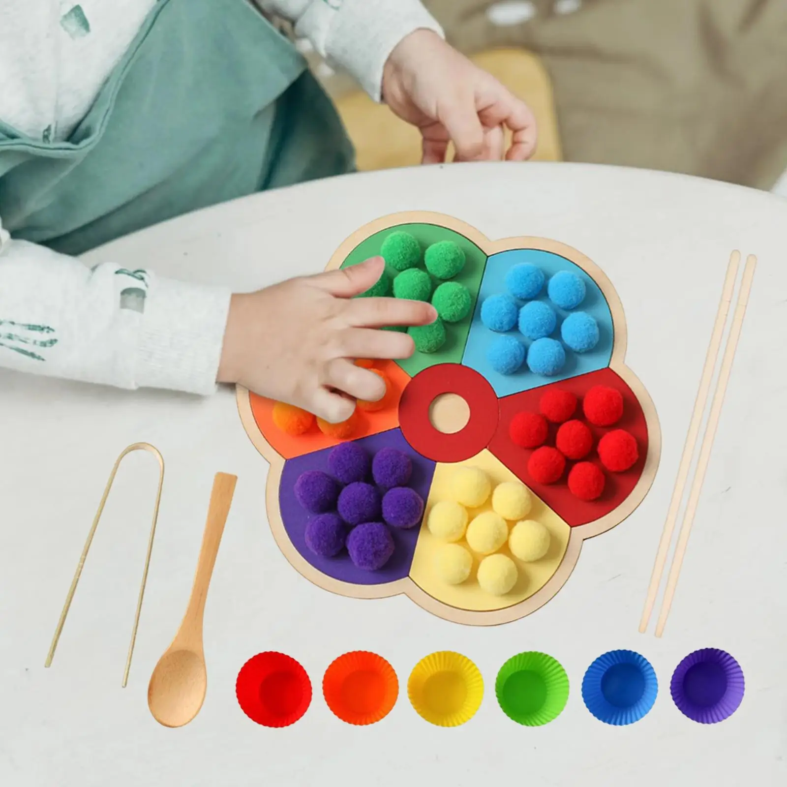  Montessori Flower Rainbow Board Counting Toys Clip Ball Toy Children`s Early Education Color Classification Training Game