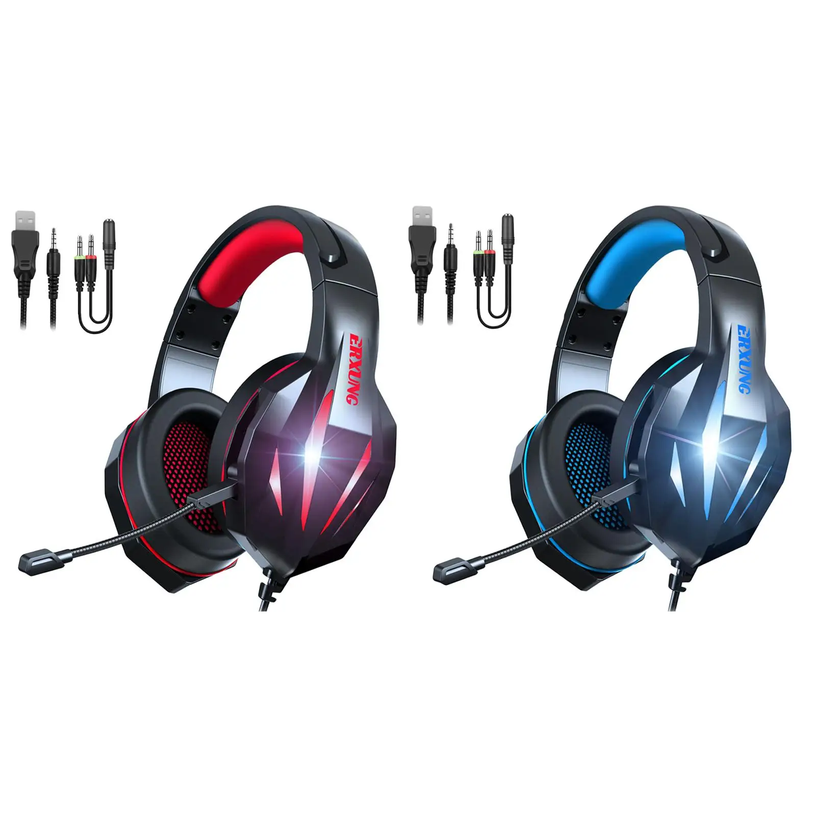 Stereo LED Over-Ear Gaming Headset Headphones 4 Surround 3.5mm Plug 4 5 Controller PC Laptop Computer Games Gamer Mobile Phone