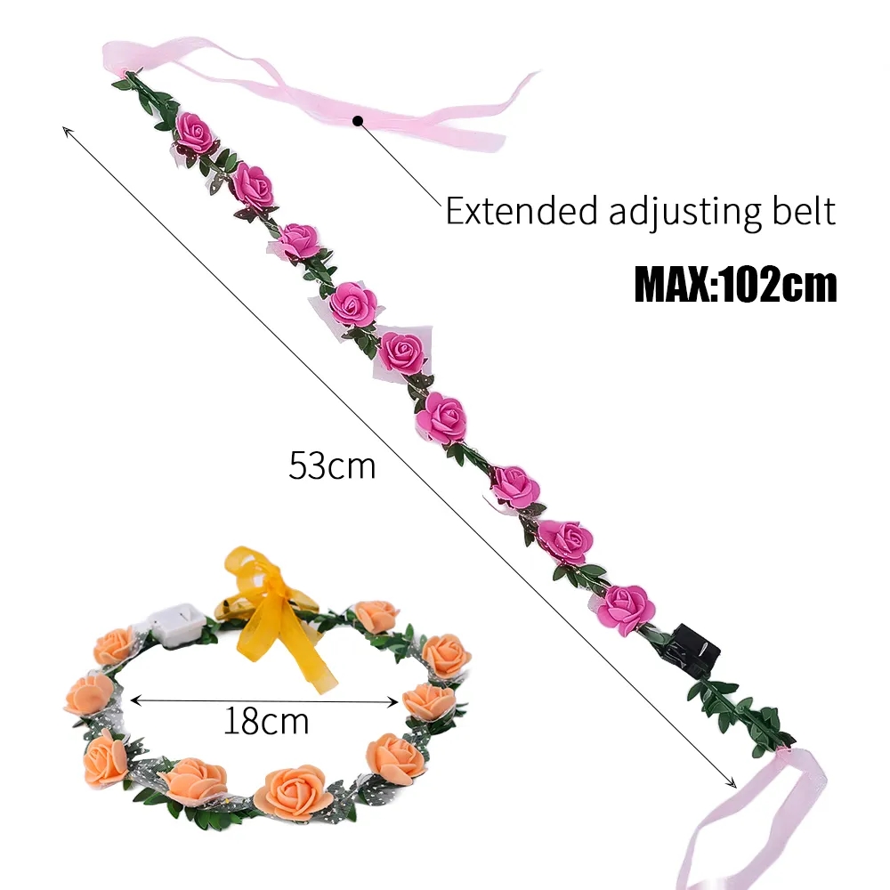 10pc LED Headband Garland Wedding Party Crown Flower Headband Luminous Hair Garland Hairband Light Christmas Neon Wreath Decor