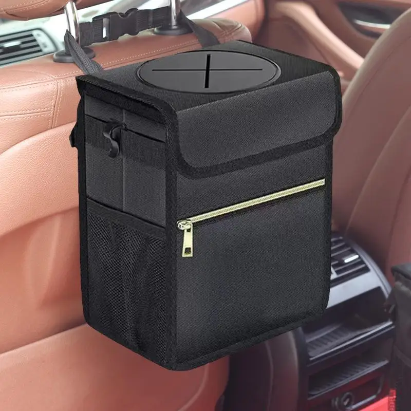 Car Trash Can with Lid Folding Storage Pocket Practical Car Travel Accessories Multifunctional Scratch Resistant Leakproof