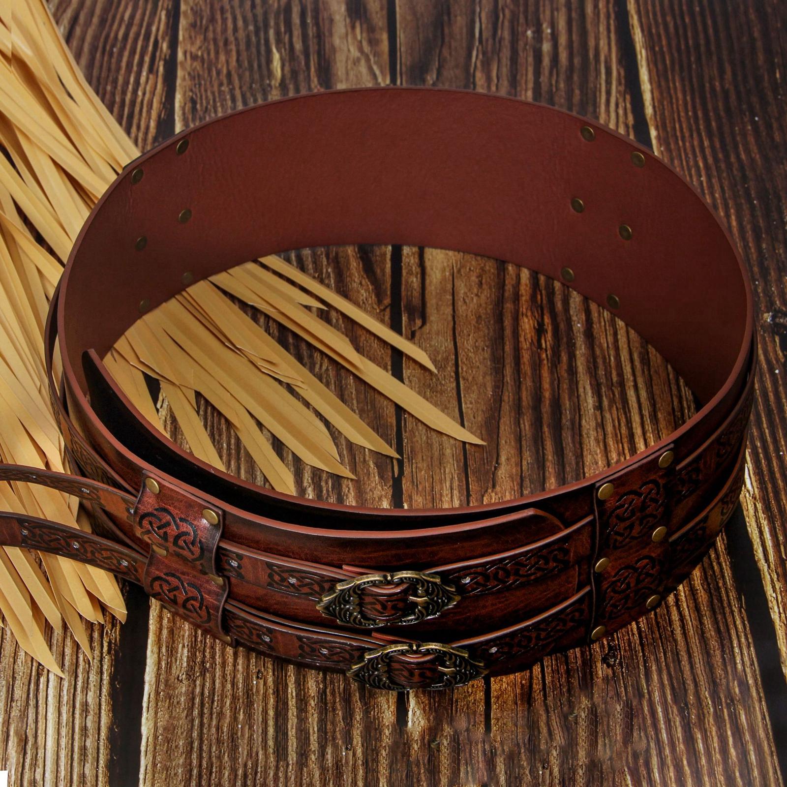 Medieval Belt Cosplay Renaissance Retro Style Embossed Viking Belt Dark Brown