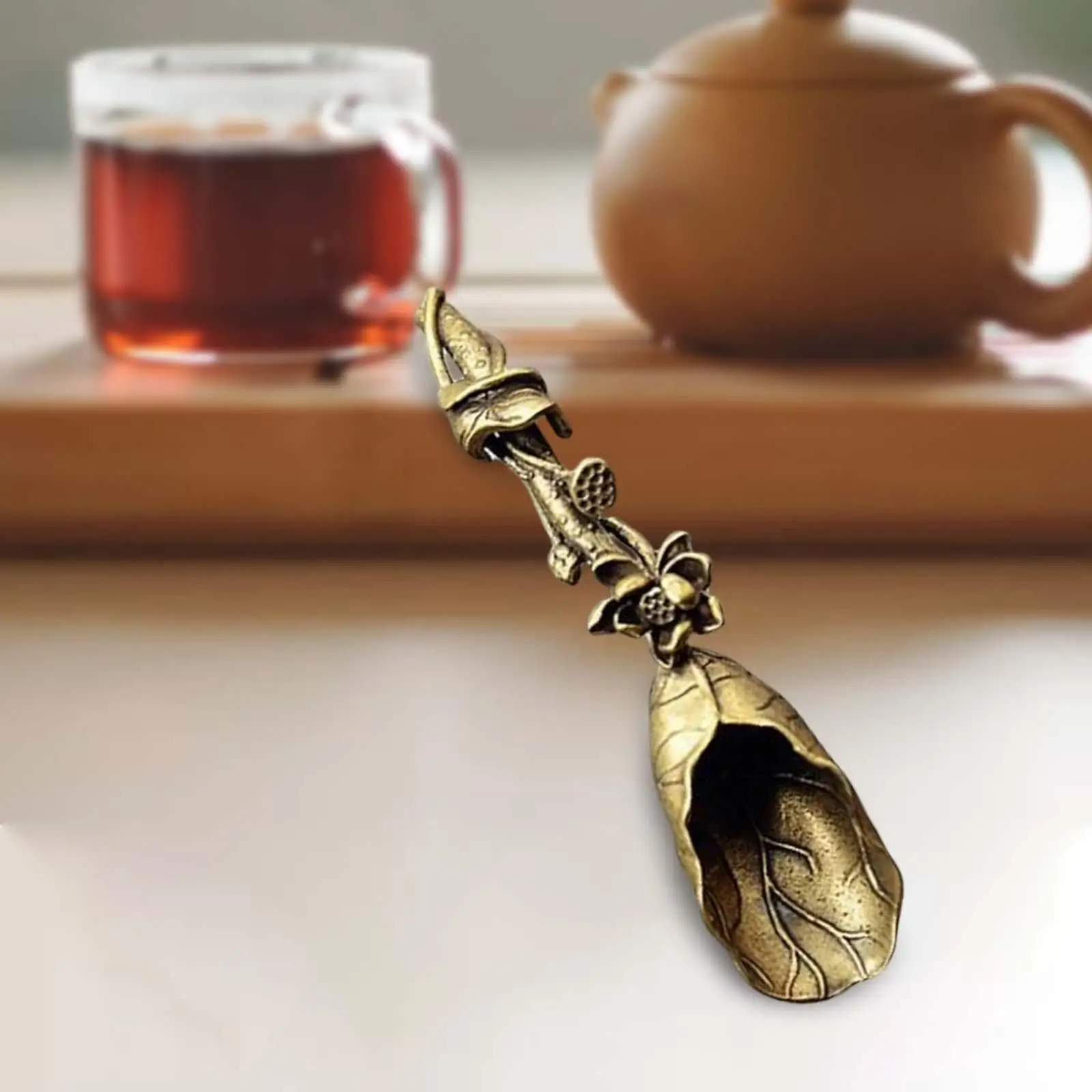 Lotus Shape Teaspoon Chinese Tea Ceremony Brass Vintage Supplies Delicate