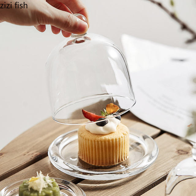 Transparent Glass Cake Pan Tall Feet Cake Stand Glass Cover Bread Pan  Dessert Plate Decorative Display