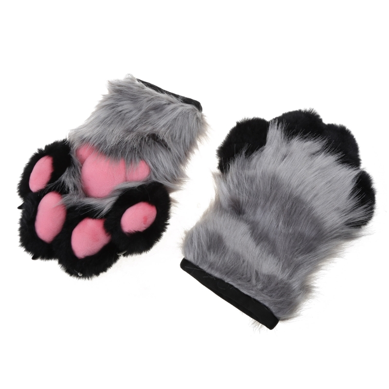 Wolf Dog Foxes Paw Claw Gloves Costume Accessories Cosplays Animal Furry Plush Full Finger Mittens Fursuit for Adults