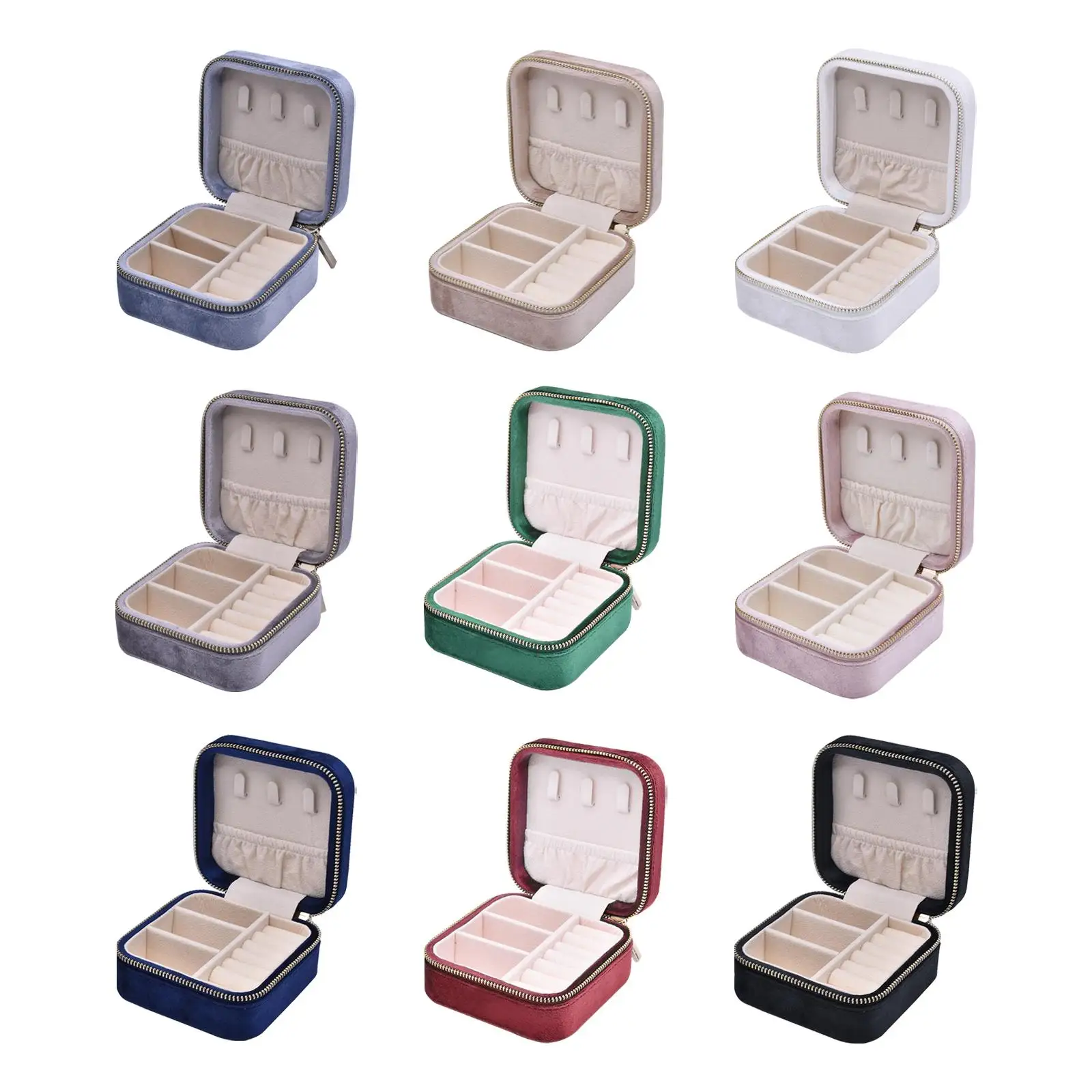 Jewelry Box Organizer Zipper Two Layer Storage Case Portable Gift Jewelry Case Velvet for Watch Necklaces Rings Travel Bracelets