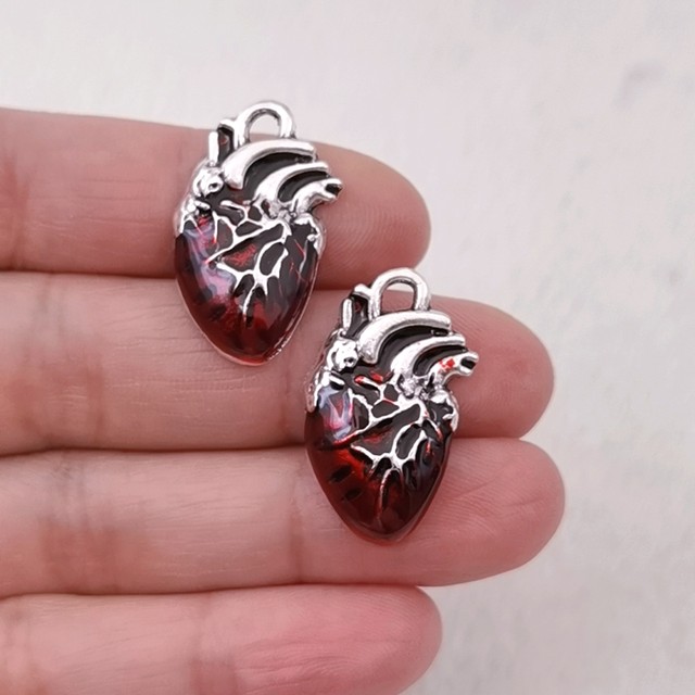 10pcs 25*14mm Enamel Silver Color Human Heart Organ Charms