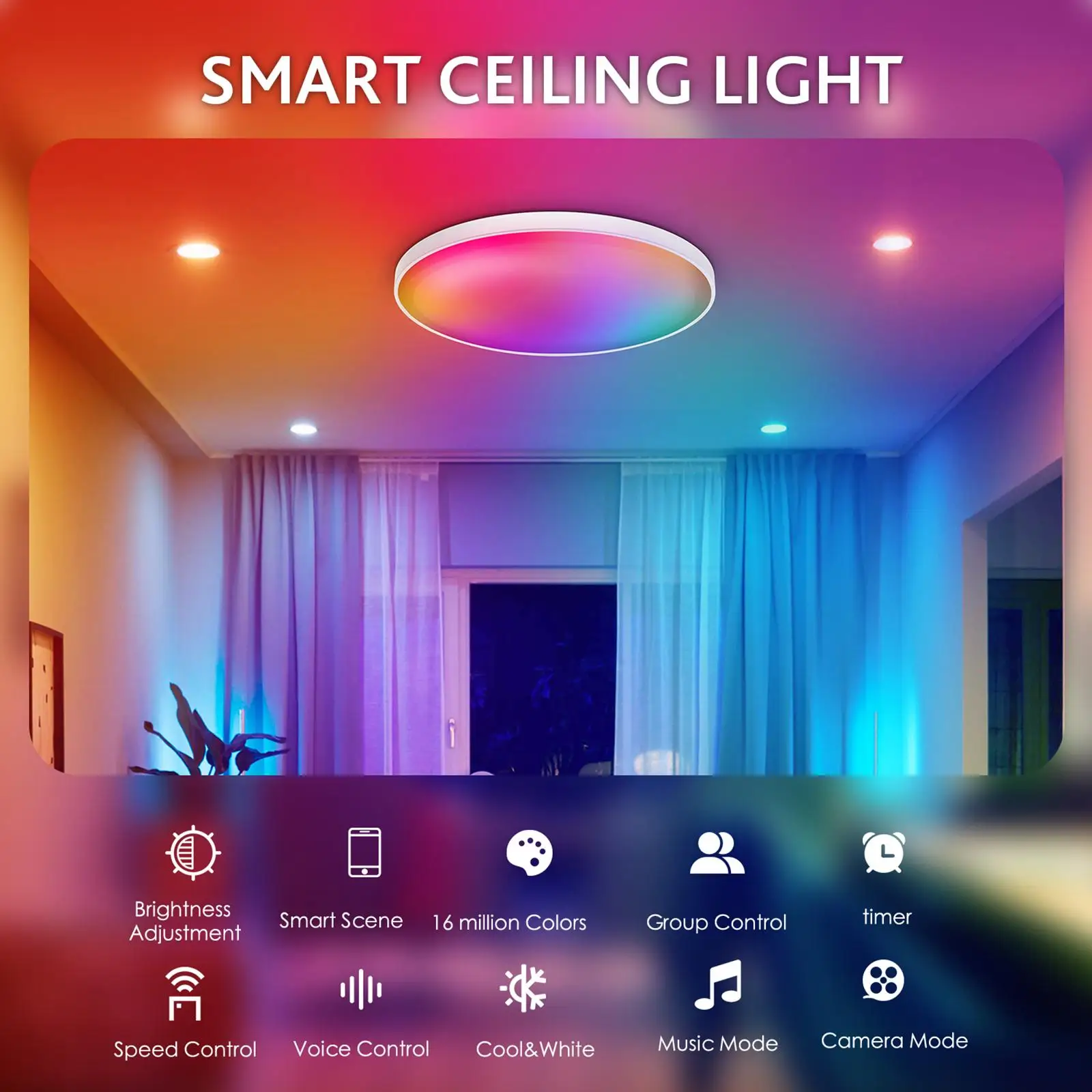 LED Ceiling Light Bluetooth Speaker Remote Control Fixtures Color Change Intelligent RGB for Hallway Laundry Bedroom Kids Room