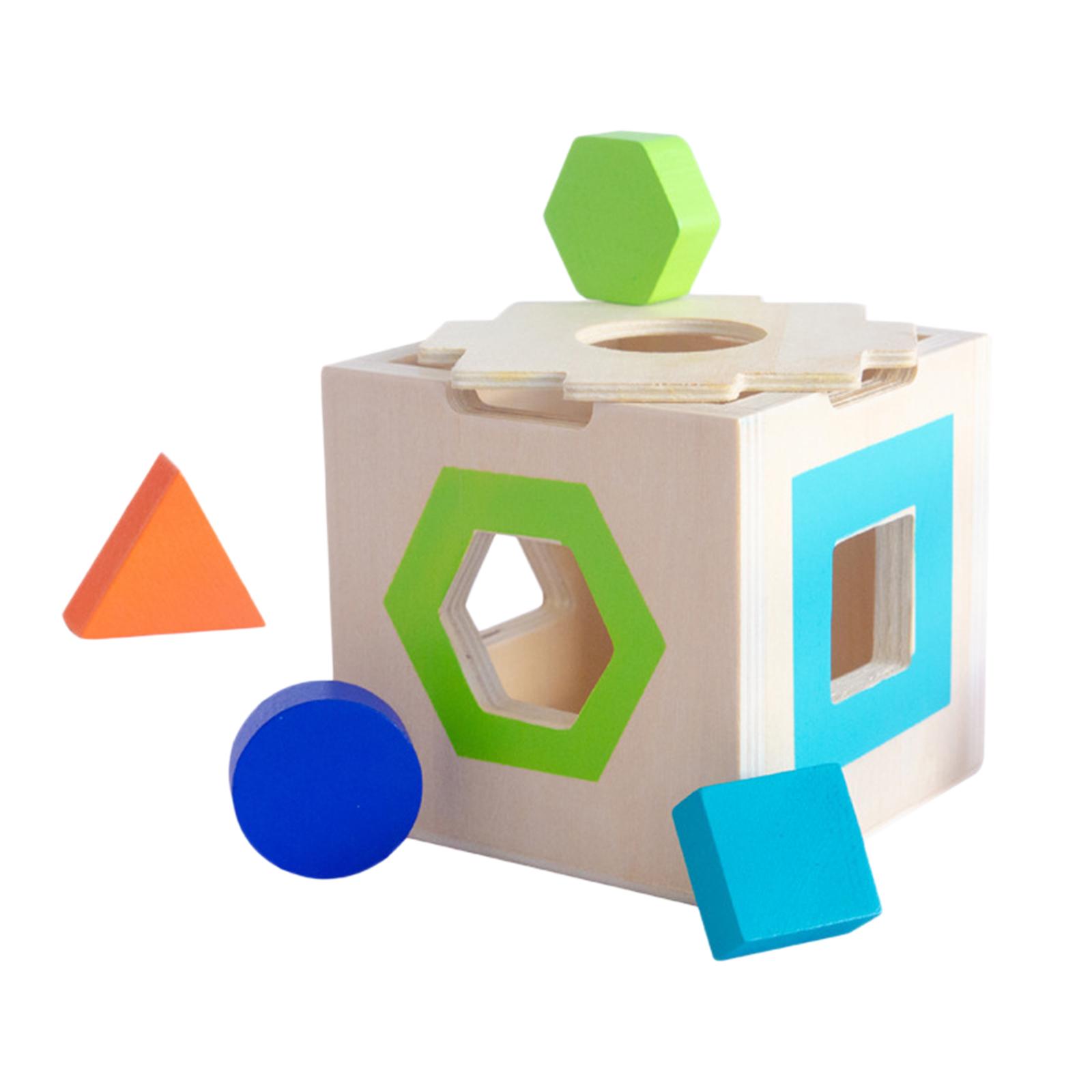 Wood Geometric Shape Blocks Sorting Cube Box for Preschool Children Hand-Eye Coordination