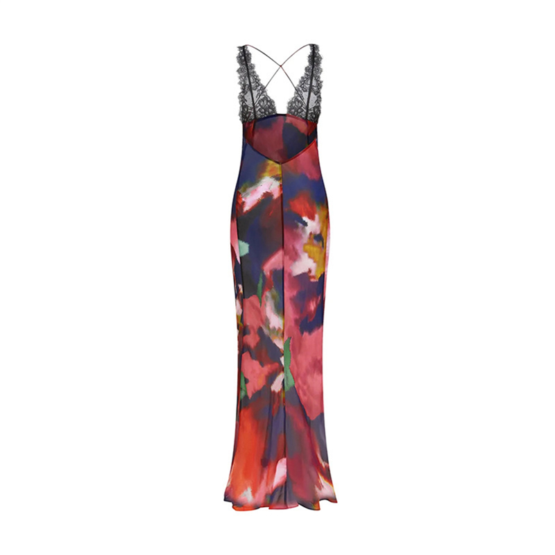 Lace Trim Dress y2k Aesthetic Women Leopard/Floral Print Sleeveless Long Dresses Sexy Backless Cocktail Party Dresses
