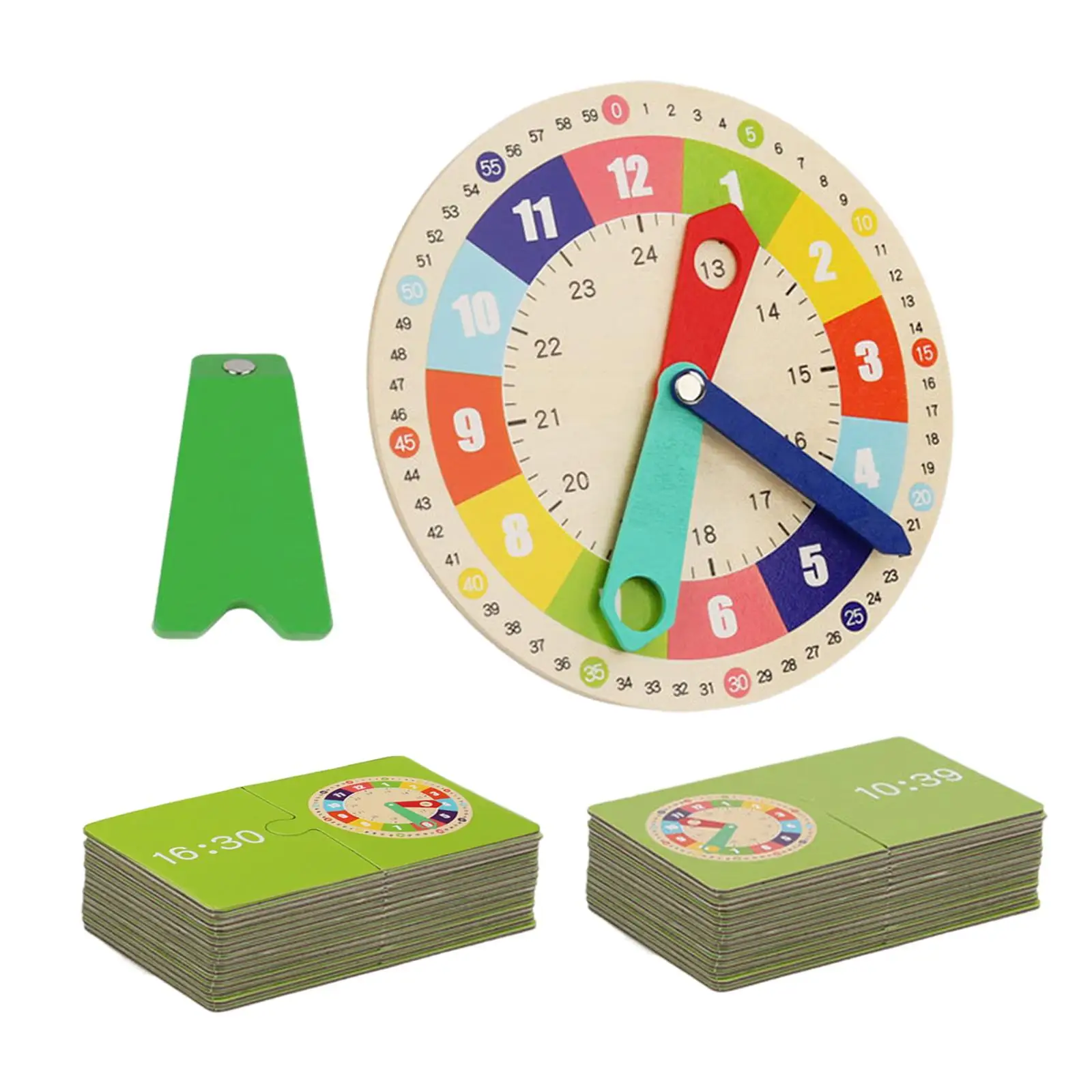 Montessori Wooden Clock Kids Toys Stable Wooden Card Clock for Preschool