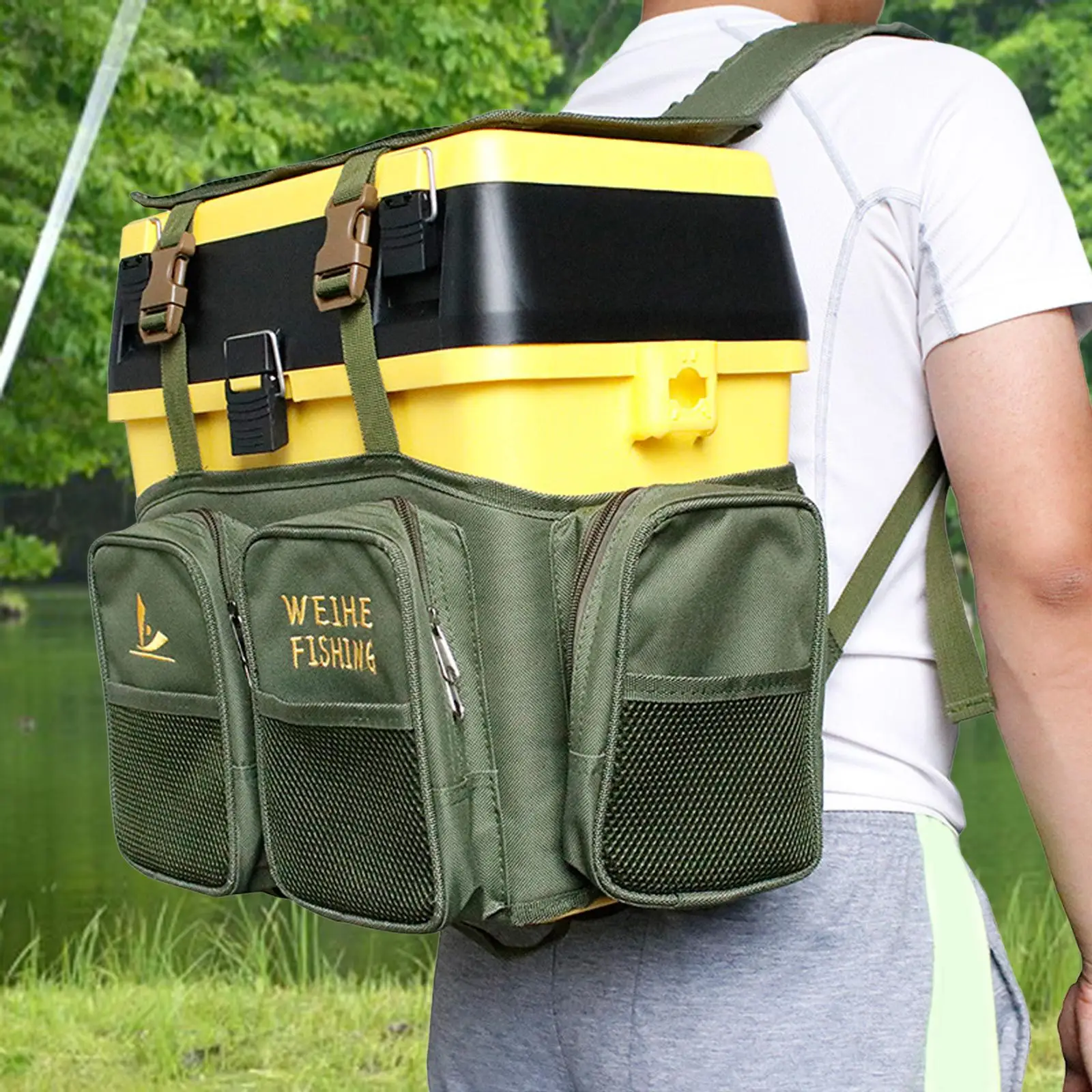 Multiple Pockets Fishing Tackle Storage Bag Pouch for Sea Fishing Traveling
