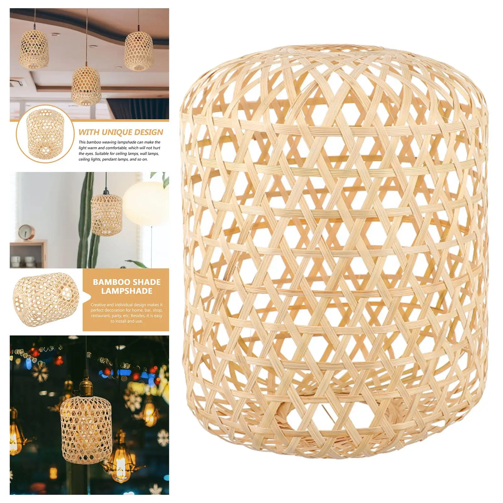 Bamboo Woven Pendant Light Shade Vintage Weave Rattan Basket for Hanging Light Fixture Ceiling Light Chandelier Lamp Holder Cafe