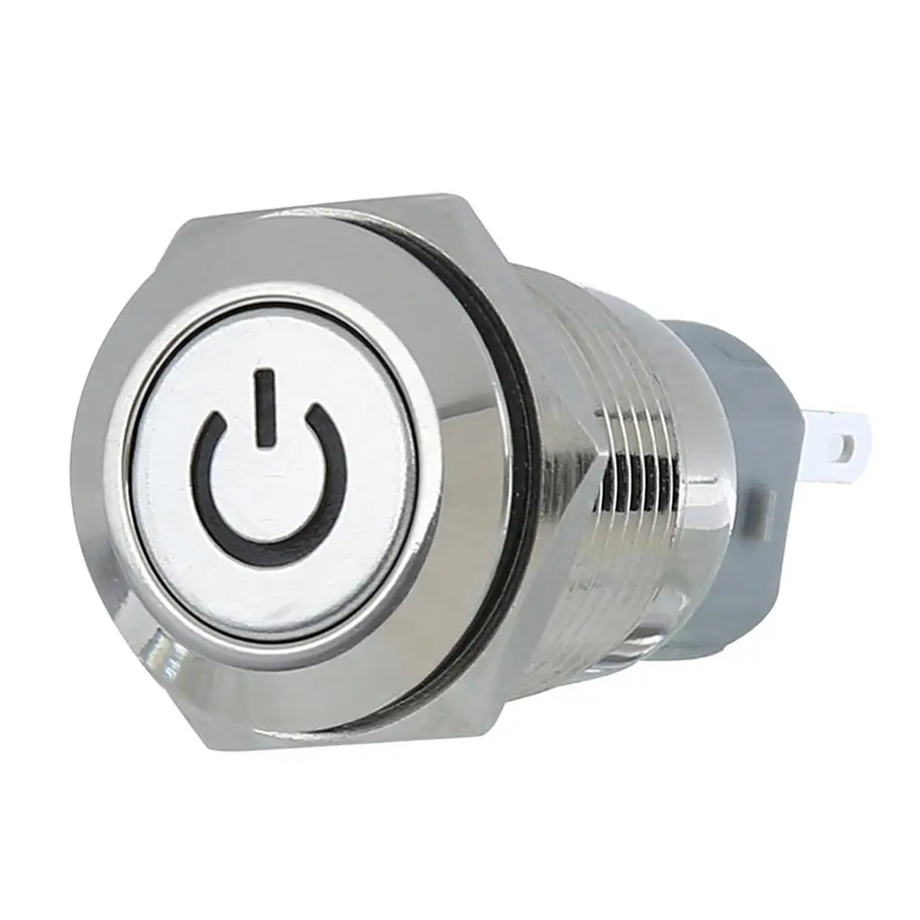 12V 3A LED Push Button Switch Latching 16  Aluminum Metal White