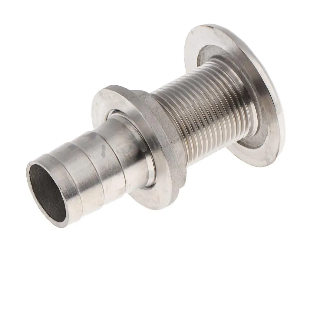 Boat Thru Hull Fitting / Drain 1 inch Hose Barb Full 316 Stainless Steel 1-1/2 1-/1/4 inch Barbed Straight Thru-Hull