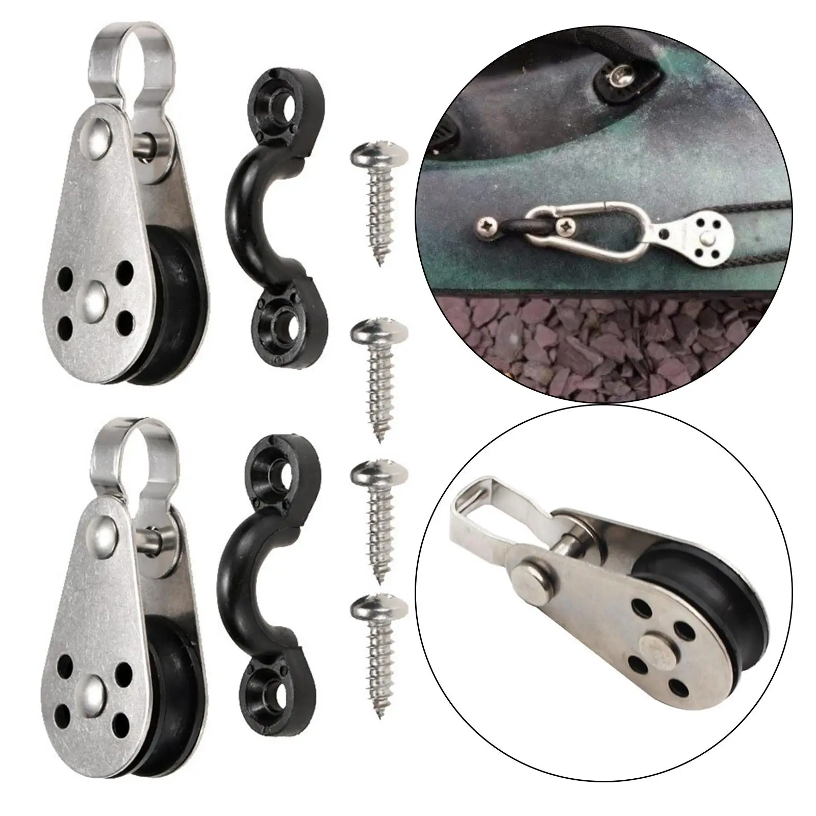 Kayak Anchor Trolley Kit 2 Pulley Blocks Screws Rivets Accessory for Rigging Tie