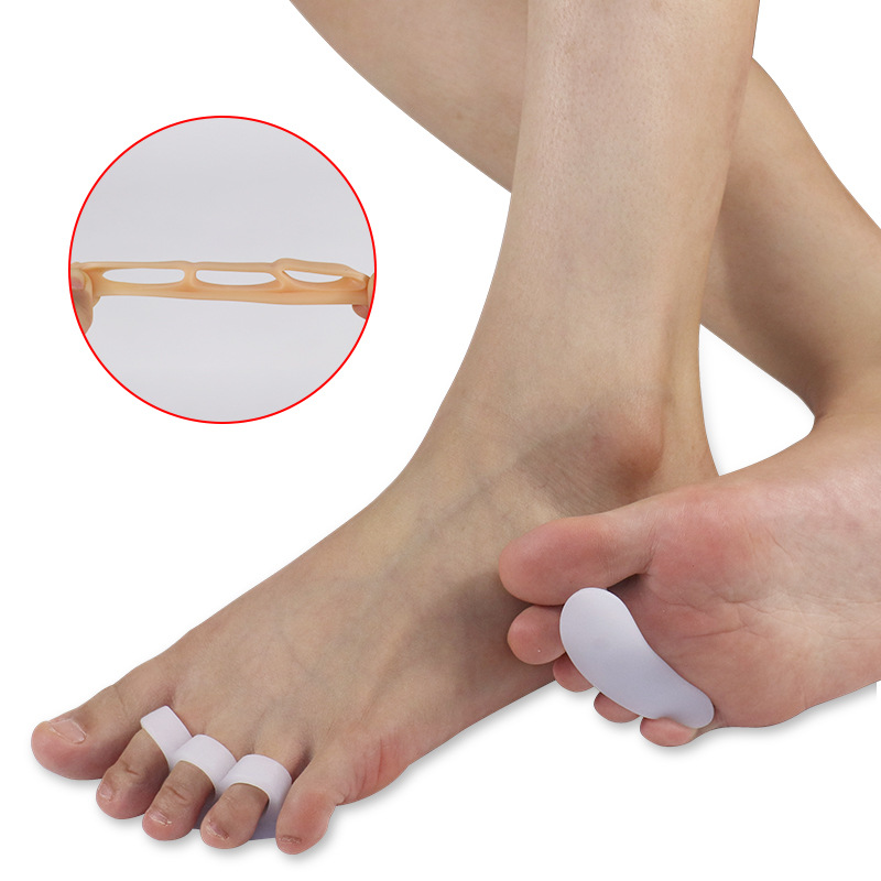 4 stücke = 2 paar Drei Löcher Silikon Bunion Fußpflege Haarglätter Orthopädische Zehenspreizer Finger Korrektur Spreizer Schutz Pad – Detail 7