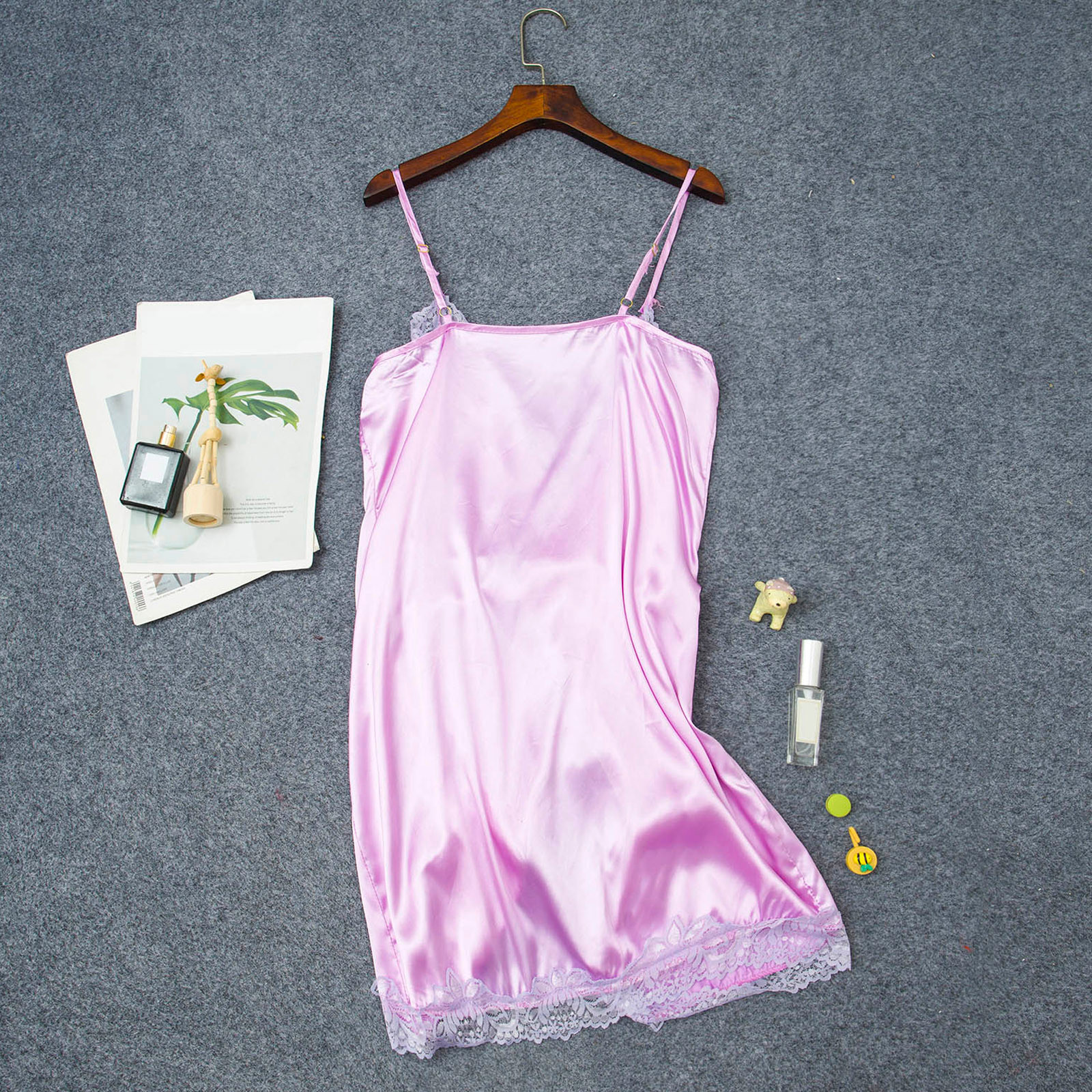 Fashion 25 Women Sleepwear Silk Satin Lace Robe Dress Nightdress