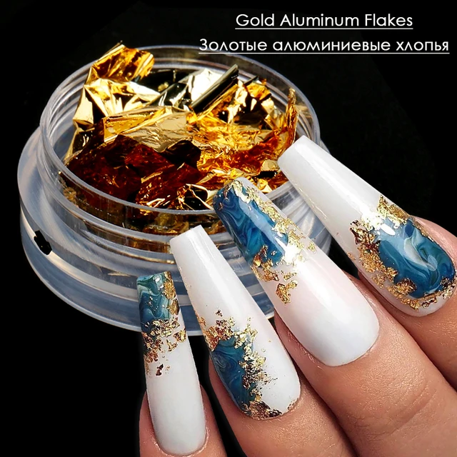 4 Box Gold Glitter Flakes Irregular Aluminum Foil Sequins For Nails Chrome  Powder Winter Manicure Nail Art Decorations Paillette