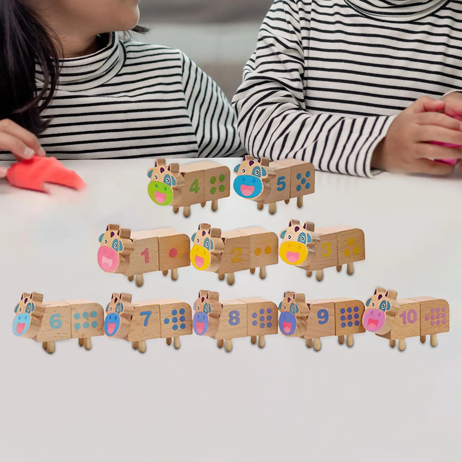 10Pcs Wooden Building Blocks Preschool Learning Fine Motor Skill Colored Montessori Toys for Boys Kids Girls Birthday Gifts
