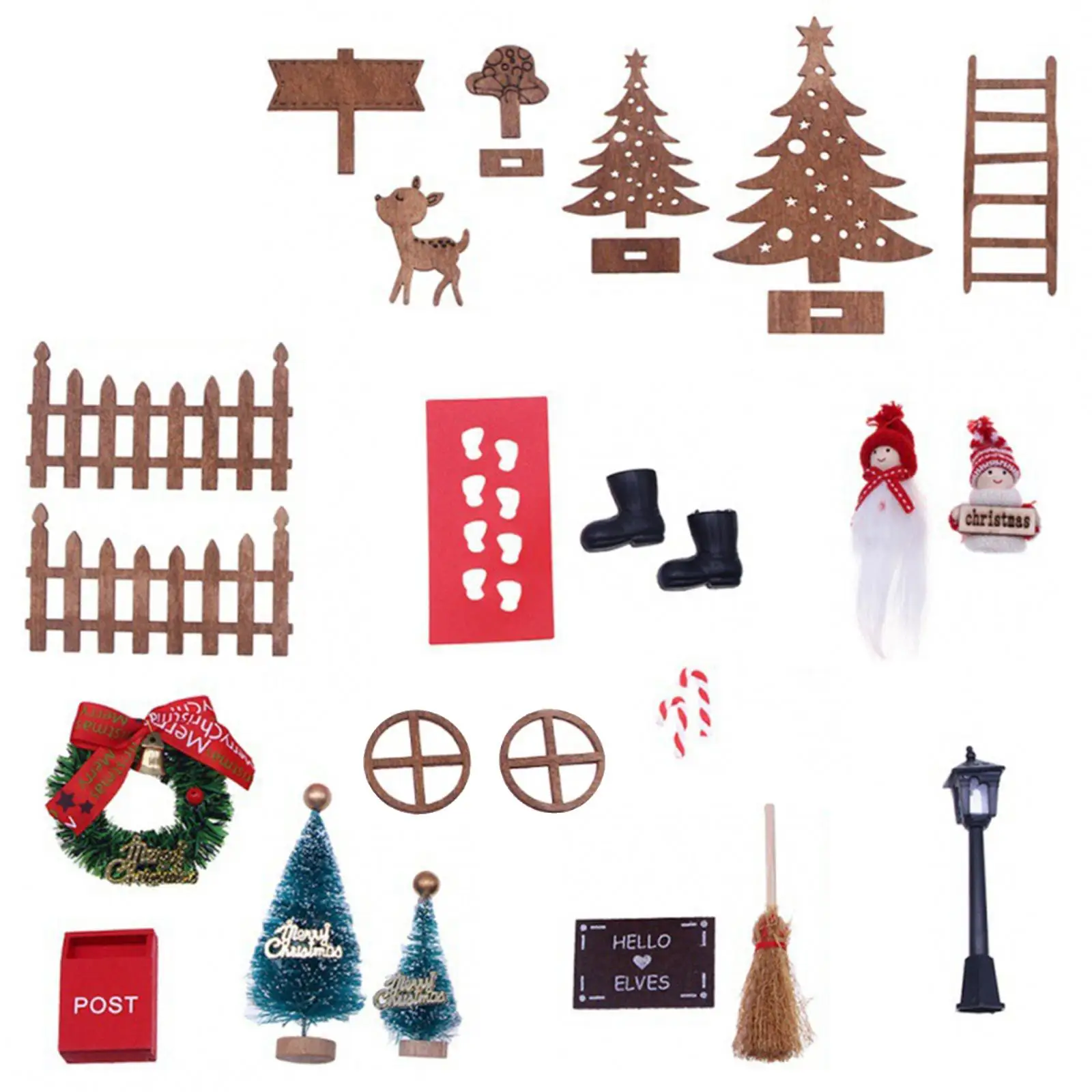 24Pcs Dollhouse Christmas Decoration Elf Kits Furniture Fairy Figurines for Ornaments