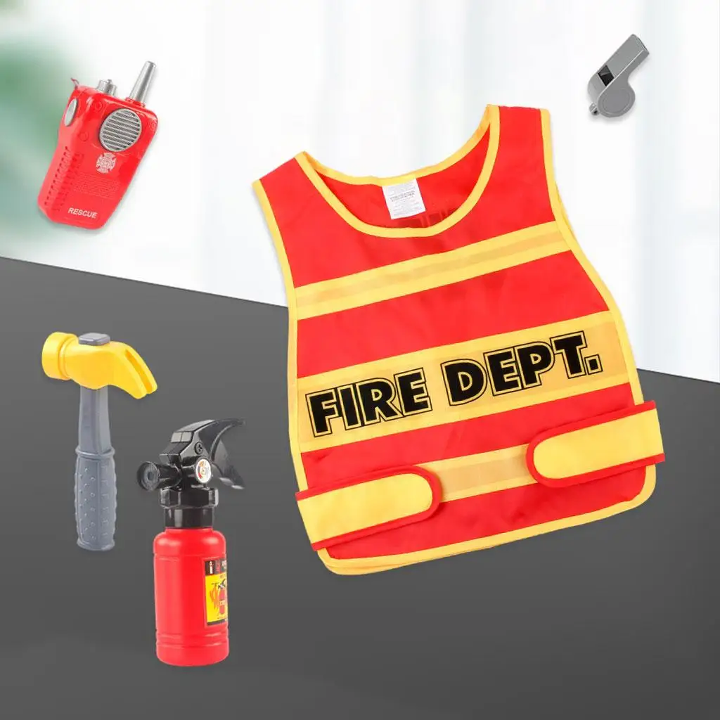 Firefighter Costume Dress Up Masquerade Props Construction Worker for Kids