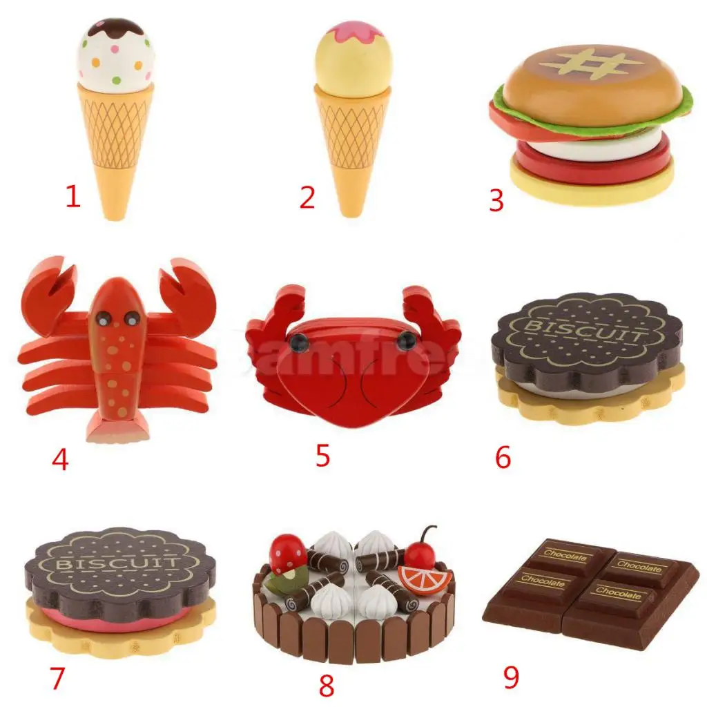 Food Pretend Play Wooden Magnetic Ice Cream Toy for  Doll Game White