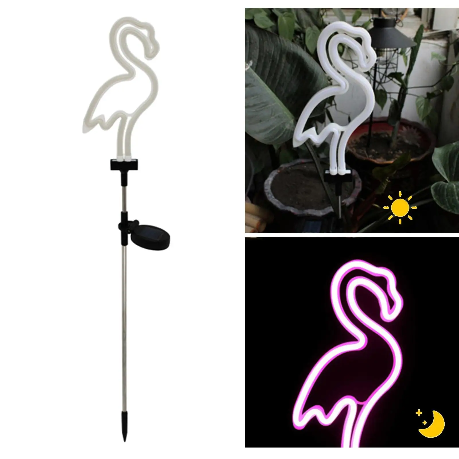 Automatic Solar Power Light Flamingo Decoration Waterproof Energy Saving LED Stake Lights Landscape Light for Patio Outdoor Lawn