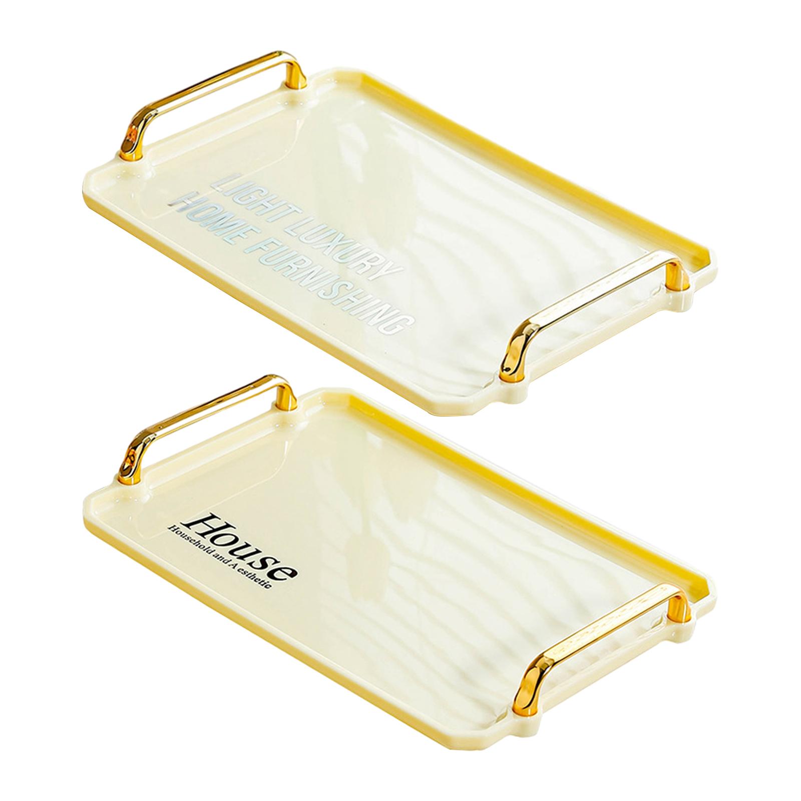 Serving Tray with Gold Handles Rectangle Tray Portable Multifunctional Elegant for Home Living Room Breakfast Bedroom Party