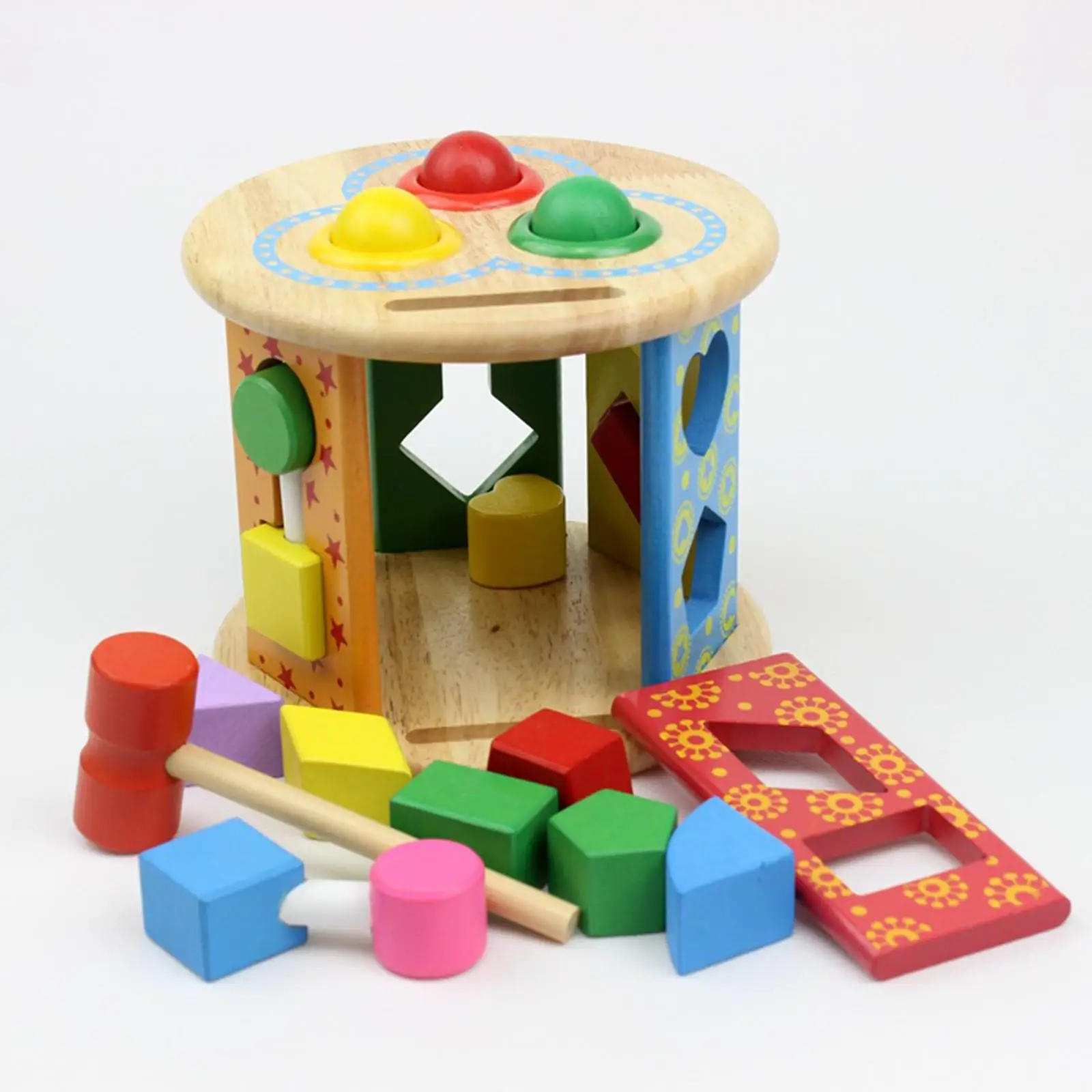 Montessori Wooden Hammer Toy Pounding Ball Box Preschool Shape Matching Game
