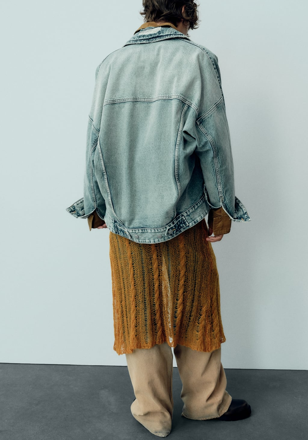 Autunno Donna Giacca di jeans oversize Jeans a gamba larga Abito con risvolto Maniche lunghe Giacca di jeans Cappotto Jeans strappati a gamba larga a vita bassa_voghion.com
