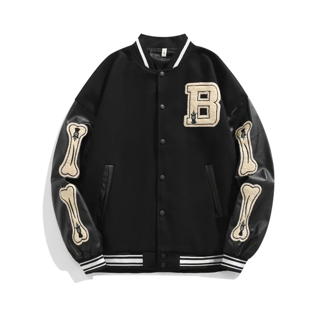 Hip Hop Furry Bone Patchwork Color Block Jackets Mens Harajuku College Style  Bomber Jacket women Baseball Coats Outerwear ins - AliExpress