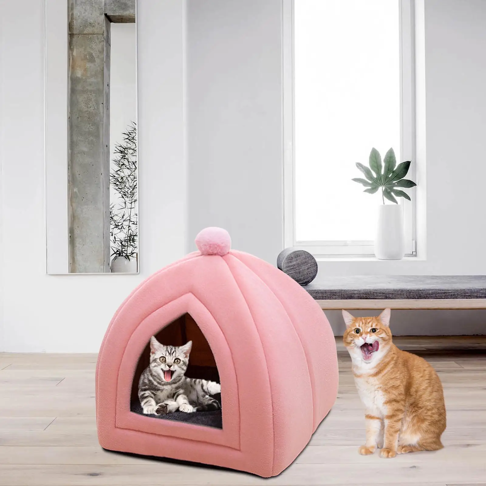 Cat Bed with Removable Cushion Puppy Kennel Winter Small Dog House Velvet Semi