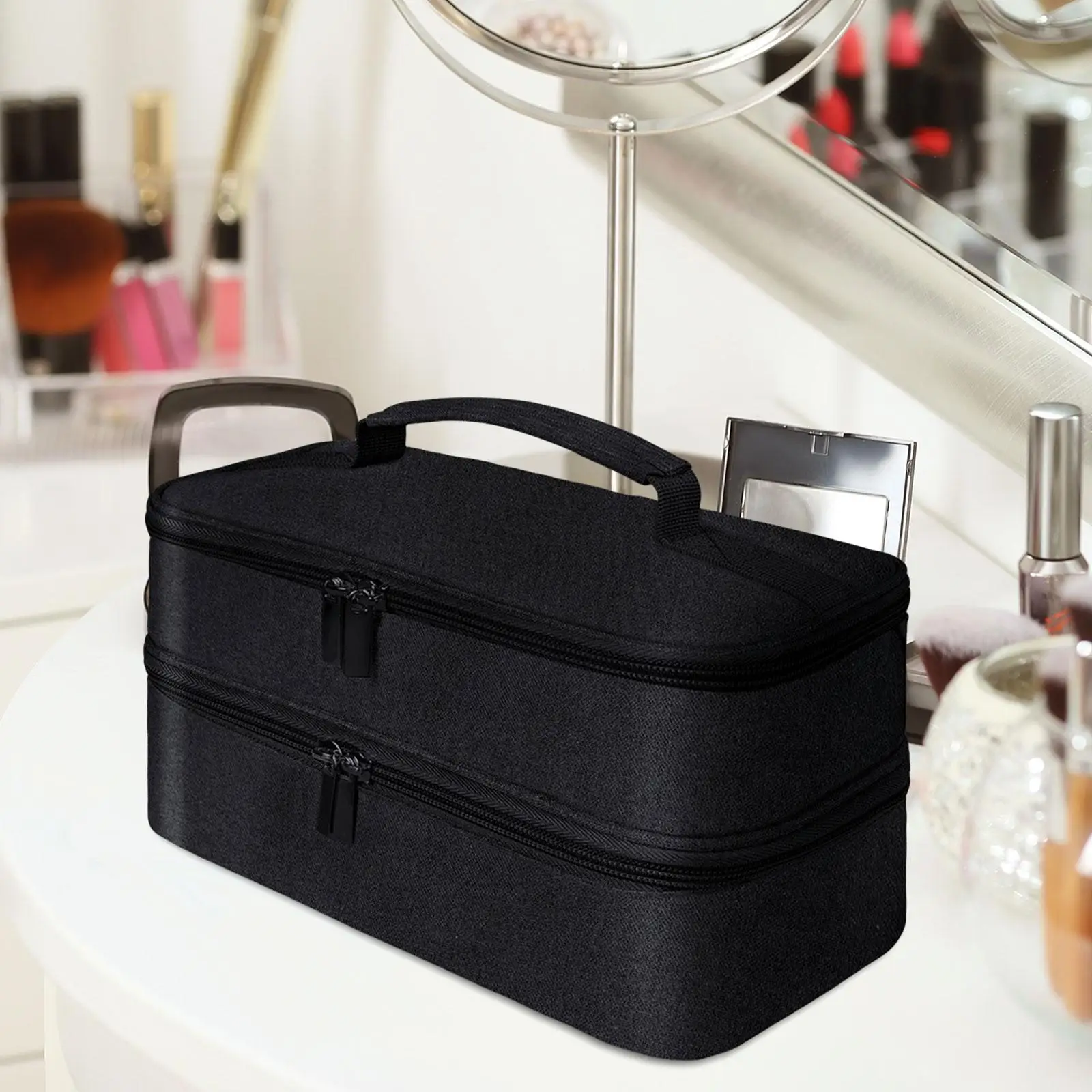 Double Layer Makeup Bag Travel Essentials with Zipper with Handle Multifunctional Waterproof Toiletry Storage Case with Dividers