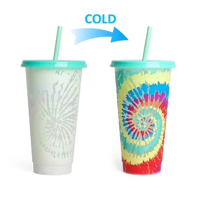 1/5 pcs Color Changing Cup Reusable Plastic Tumbler With Lid And Straw 15° Cold  Cup Straw Water Bottle Drinkware Kitchen Gadgets - AliExpress