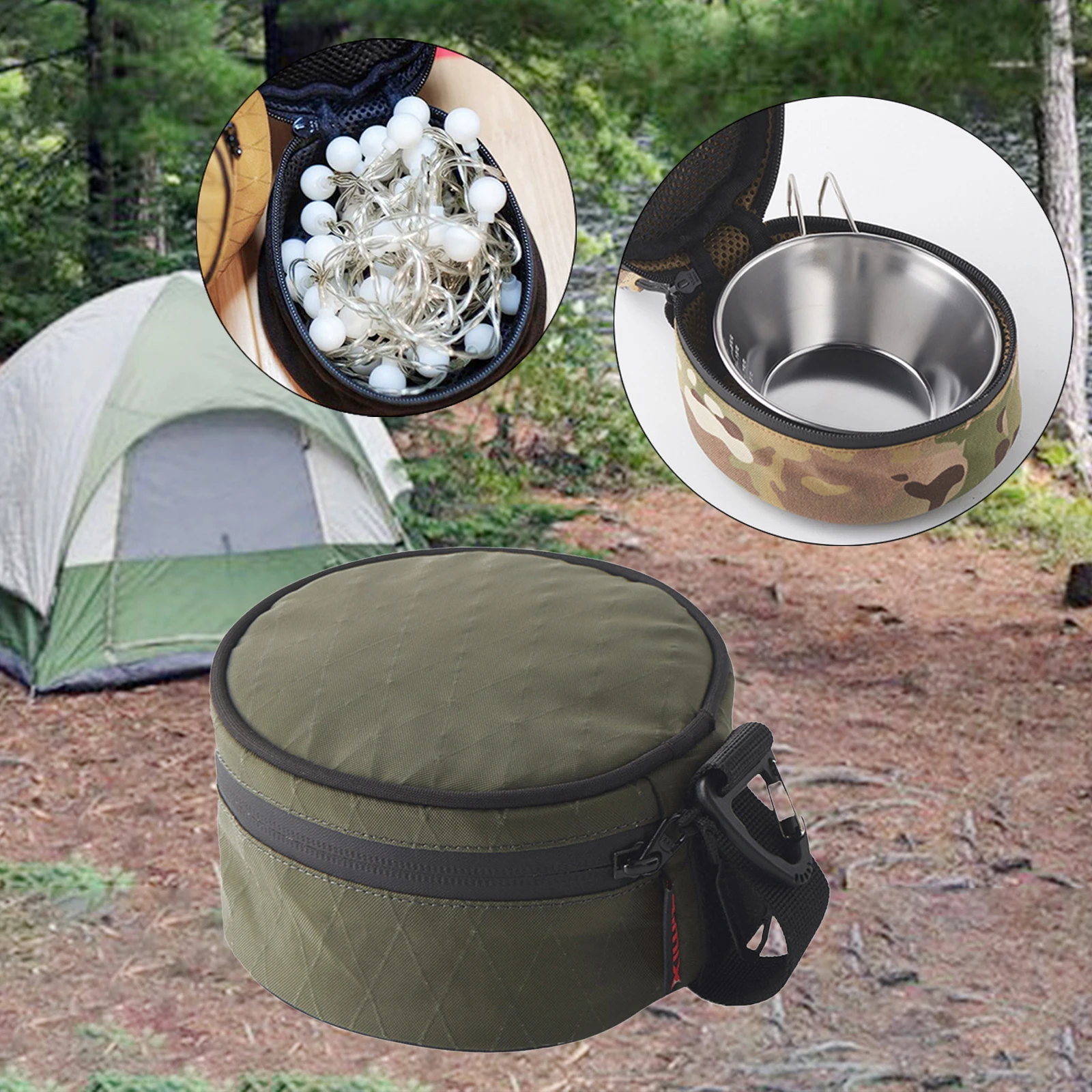 Outdoor Camping  Cup Storage Bag Hand-Held Carrying Bag Holder w/Hooks