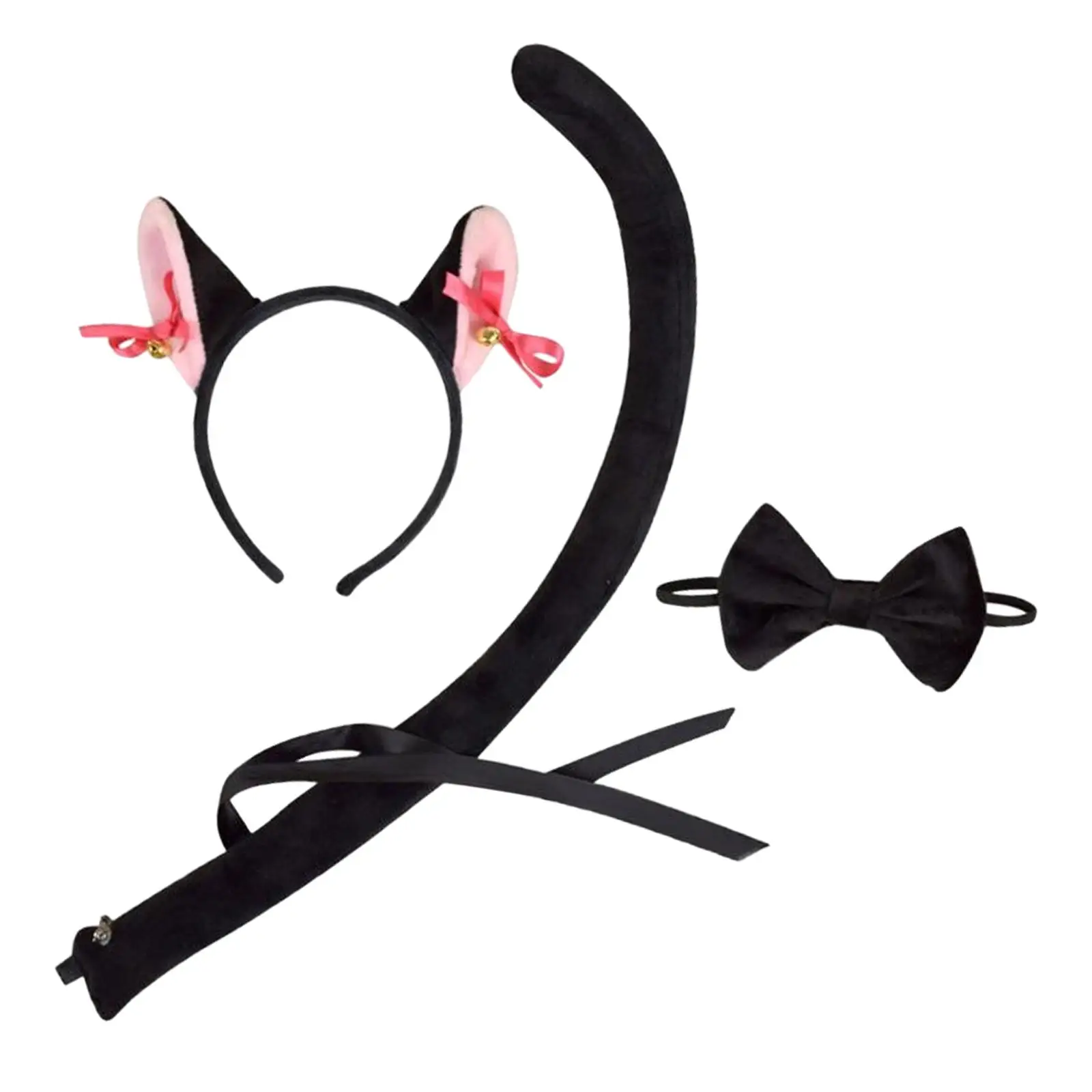 Kids Cat Ears, Bow Tie and Tail Set Makeup Props Animal Costume Set for Themed Party Roles Play Performance Birthdays Holidays