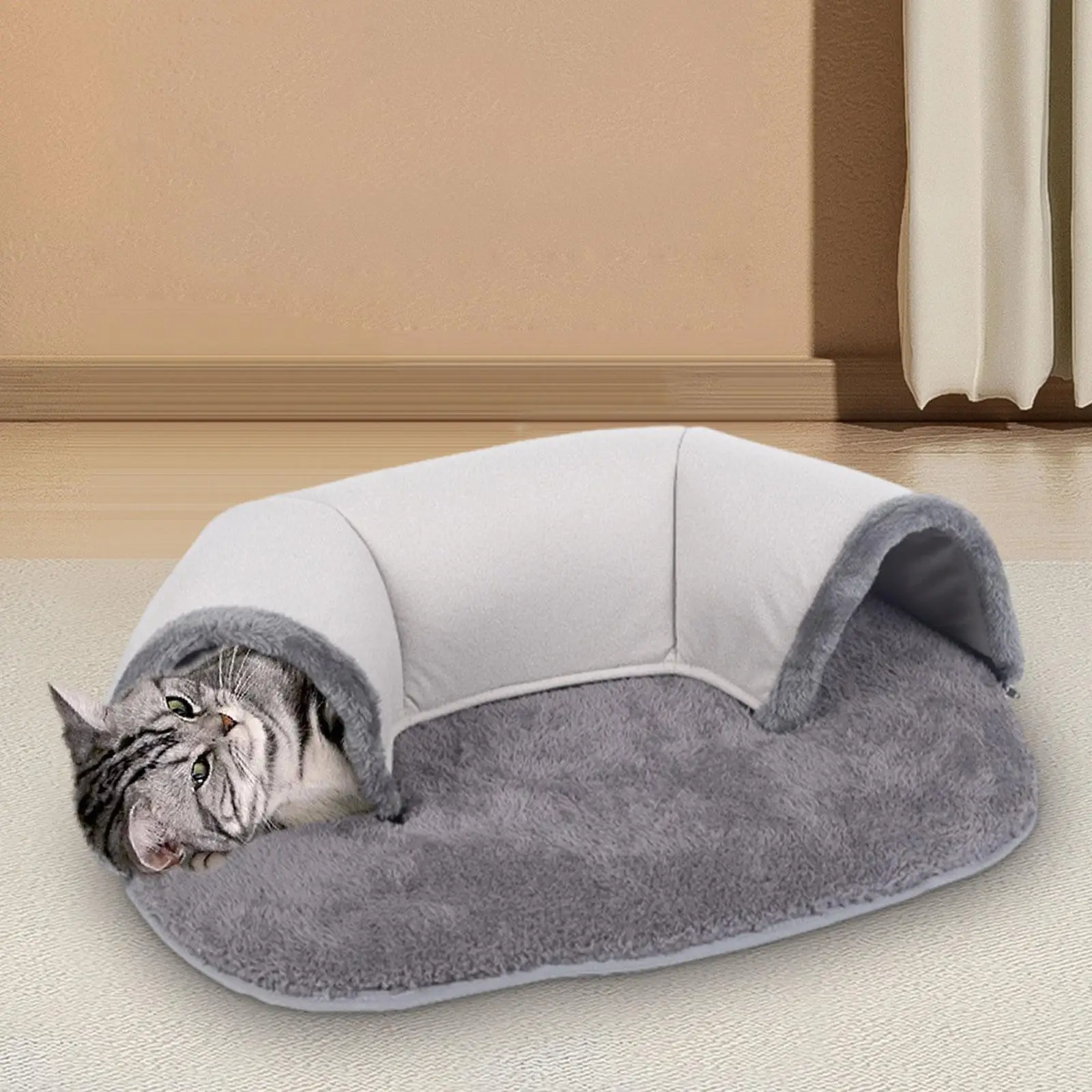2 in 1 Cat Tunnel Bed Washable Soft Plush Mat Anti Slip Bottom for Kitten Puppy for Indoor Cats Cat Warm House with Toy Ball Fun