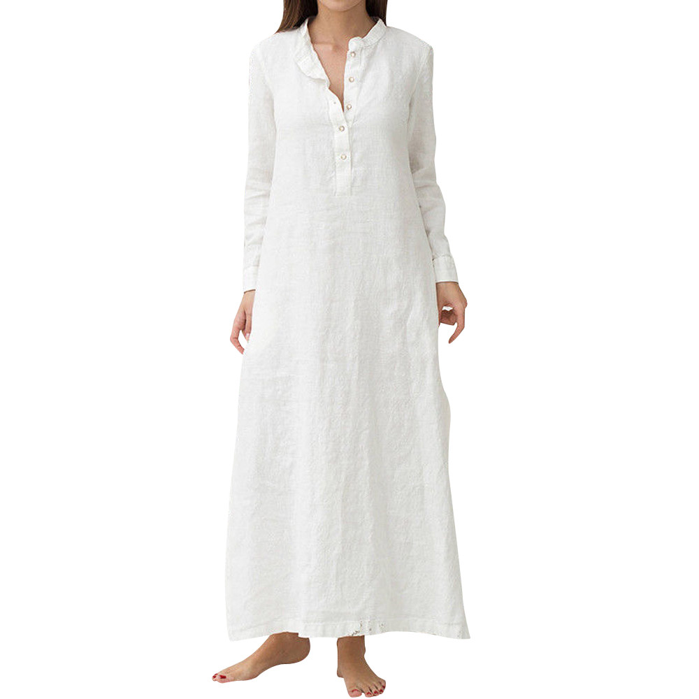 robe chemisier longue en coton et lin pour manches boutons chemise robes caftan été