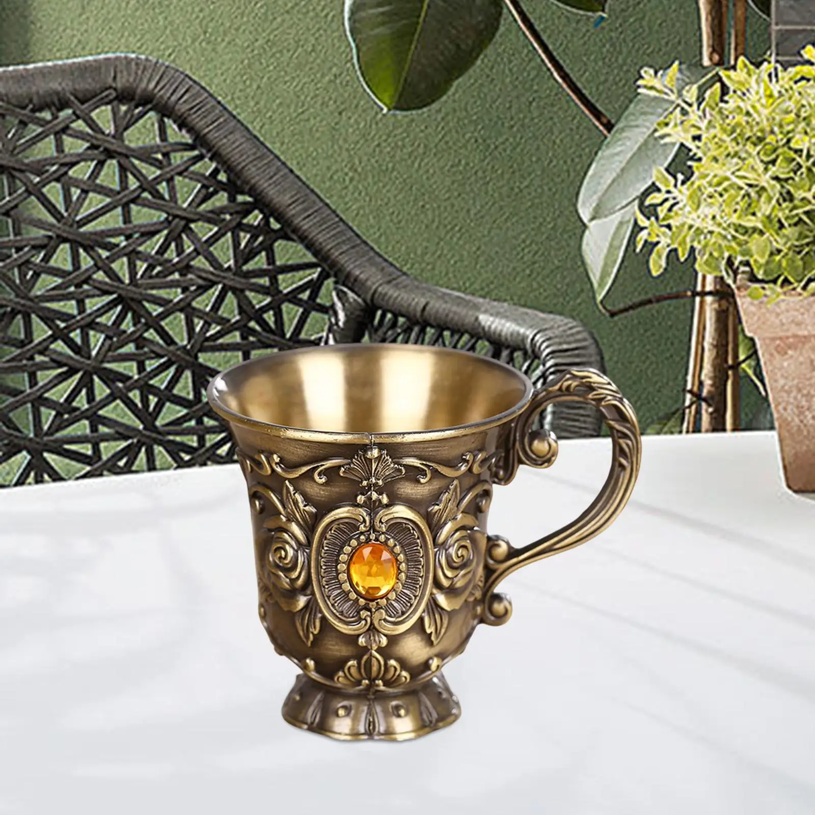 Zinc Alloy Drink Cup Decoration Collectible Portable Gifts Embossed Retro Teacups for Party KTV Side Table Living Room