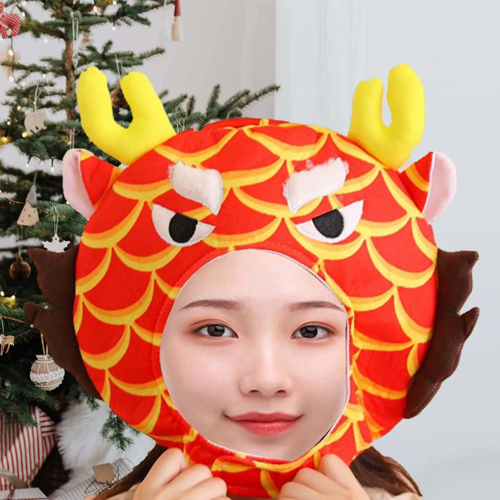 Dragon Cartoon Plush Hat Cute Decoration Adorable Lovely Head Cover Funny Headgear for Cosplay Selfie Dress up Halloween