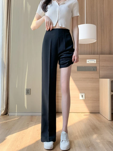 Korean Fashion Black Casual Pants  Korean Style Straight Pants - Black Casual  Pants - Aliexpress