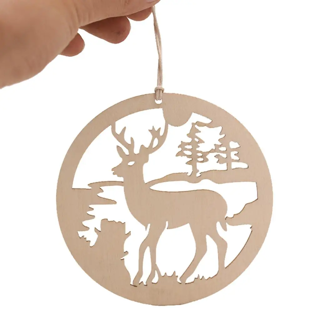 10pcs Christmas wooden deer pendants with rope tree decorations Christmas tree