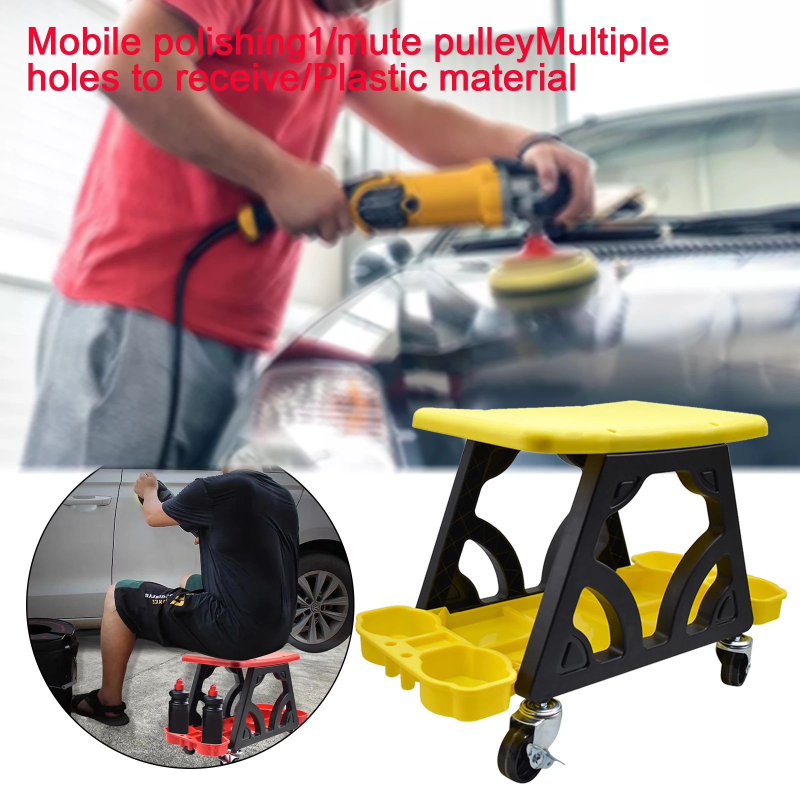 Car Detailing Stool Mobile Rolling Seat Creeper Roller Mechanics Seat for  Polishing Projects auto cleaning