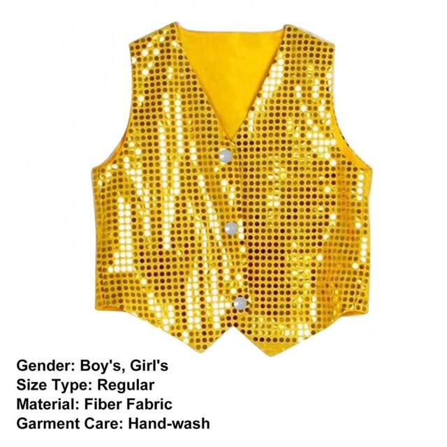 YiZYiF Gilet Pailleté Garçon - Sans Manches, Brillant, Pour Danse, Mariage, Fête - Taille 7-14 Ans